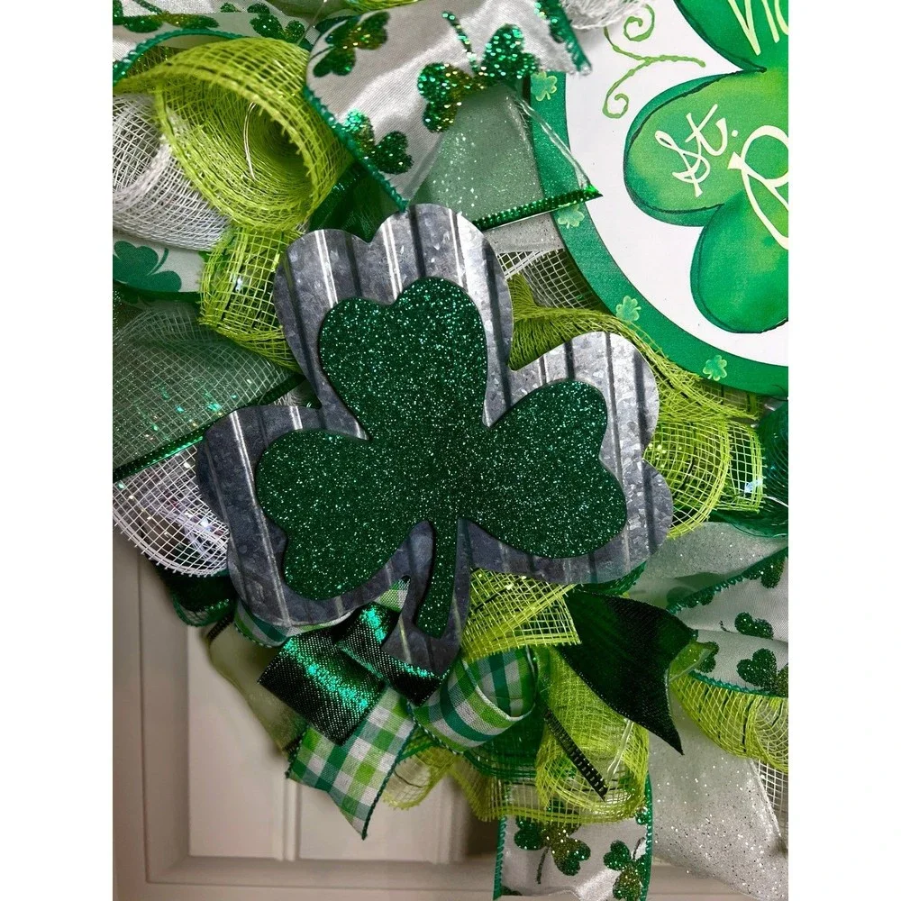 Handmade Happy St. Patrick’s Day Ribbon Prelit Wreath 22 ins LED W11